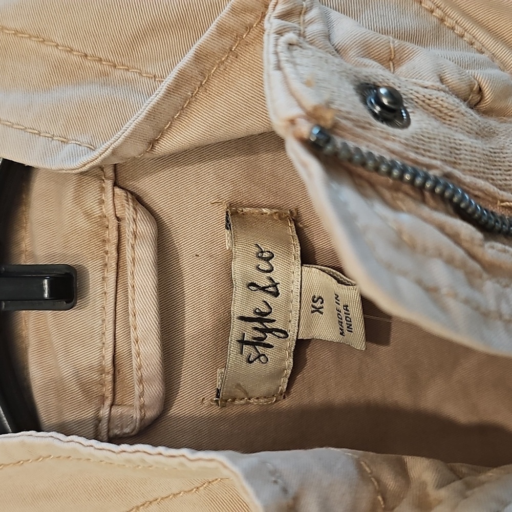 Style & Co. Cotton Zip Up Snap Utility Field Jacket Color Mocha Rose NWT XS FLAW - Picture 6 of 10